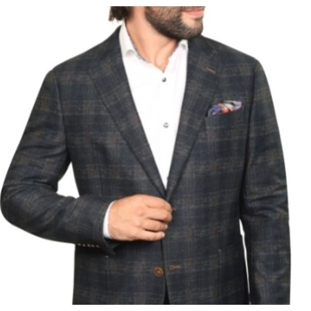 7 Downie St London Blazer Size 46R Mens Navy Plaid Rufus Sport Coat Jacket Prep